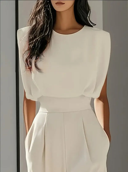 Women’s Round Neck Jumpsuit with Sleeveless Cut and Wide Leg Pants