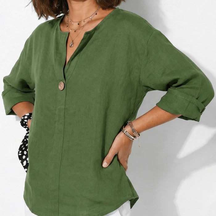 Women’s Shirt with Single Button Closure and V-Neck Cut