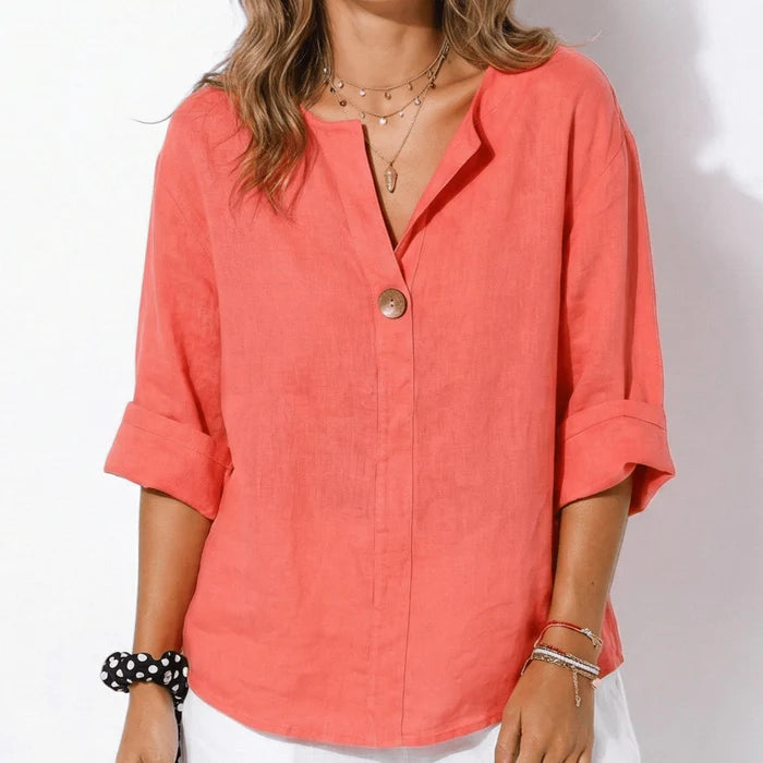 Women’s Shirt with Single Button Closure and V-Neck Cut