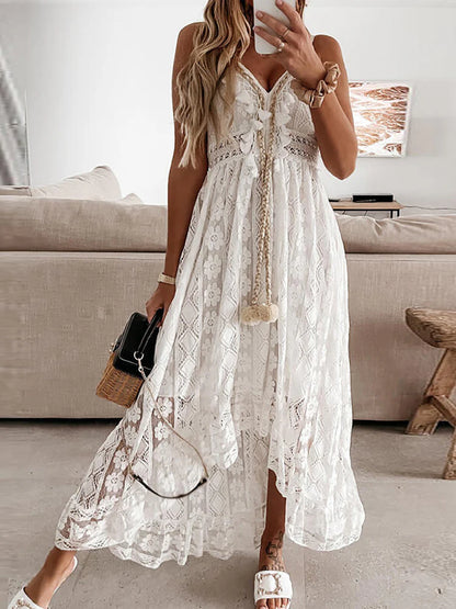 Women’s Sleeveless Lace Maxi Dress with Spaghetti Straps
