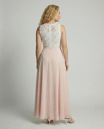 Women’s Sleeveless Maxi Dress with Floral Lace Upper and Flowy Silhouette