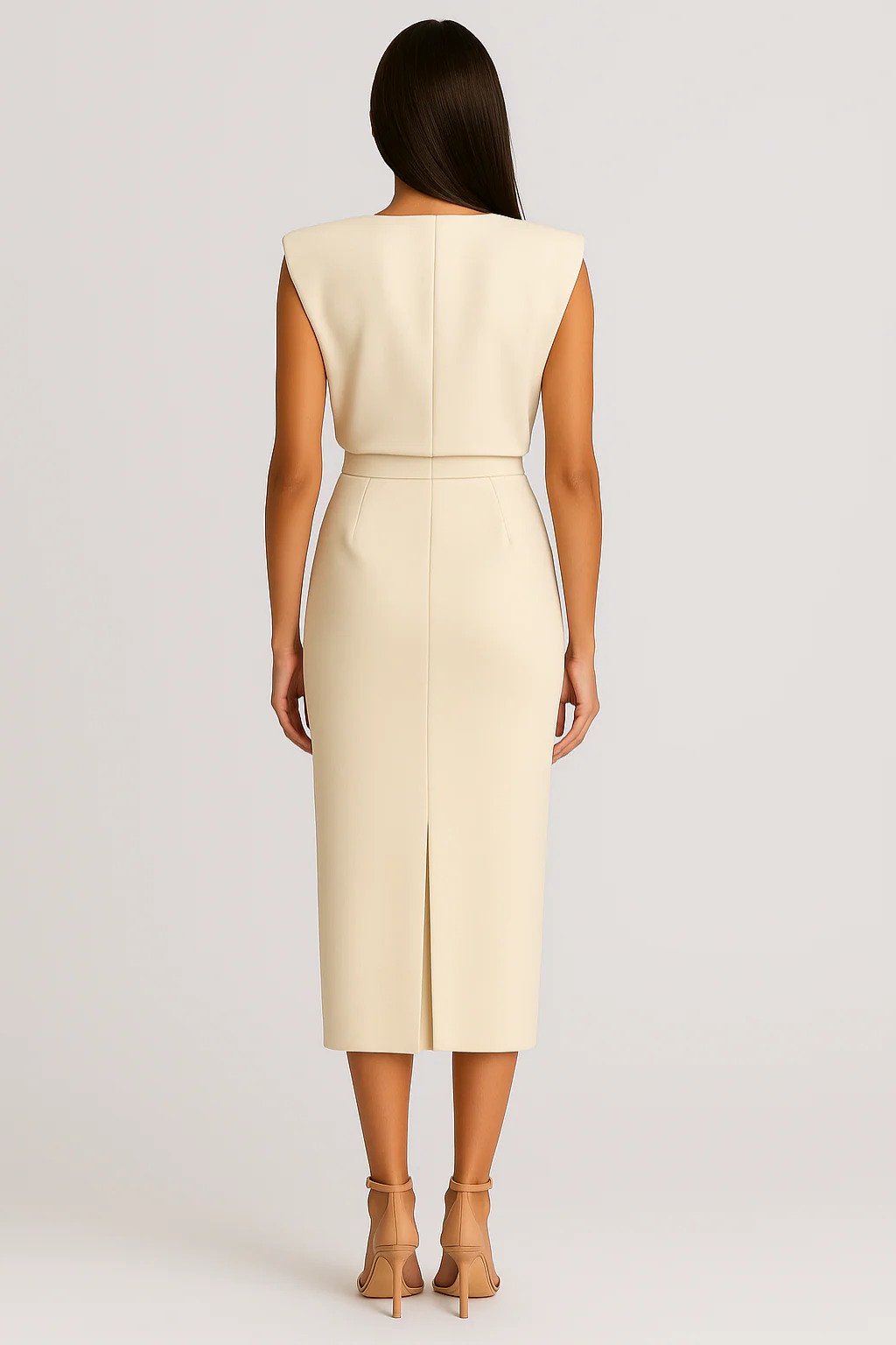 Women’s Sleeveless Midi Dress with Front Slit and Side Button Closure