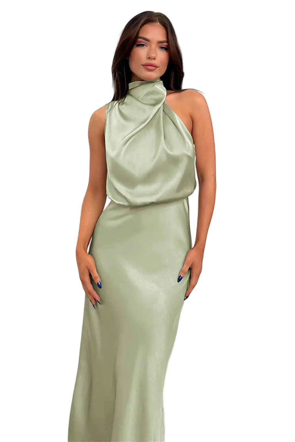 Women’s Sleeveless Midi Dress with High Neck