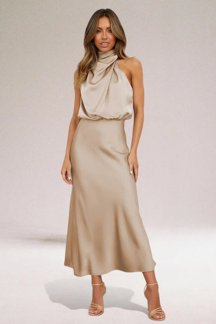 Women’s Sleeveless Midi Dress with High Neck