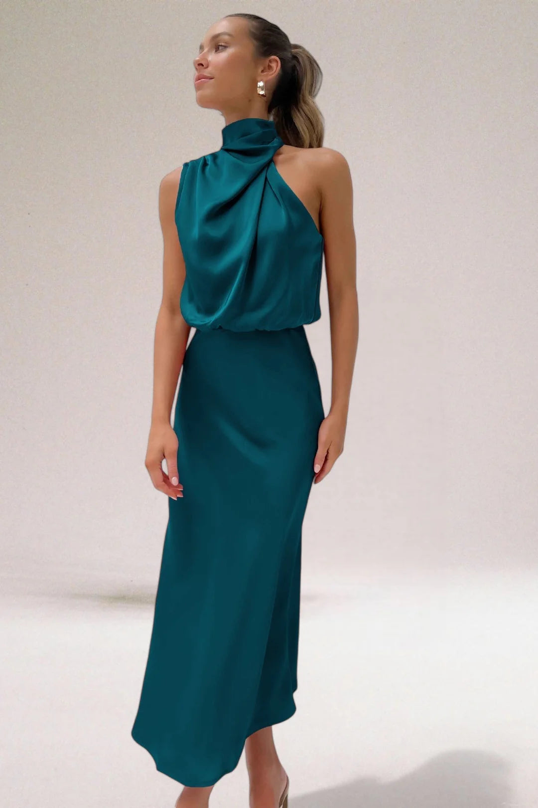 Women’s Sleeveless Midi Dress with High Neck