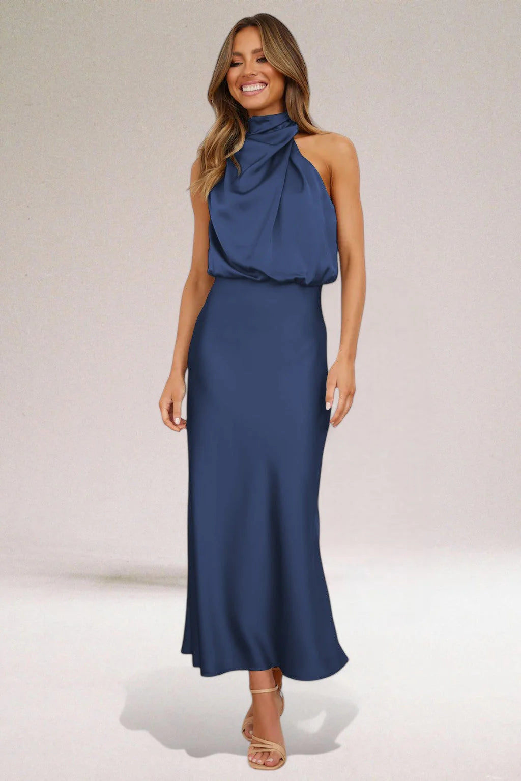 Women’s Sleeveless Midi Dress with High Neck