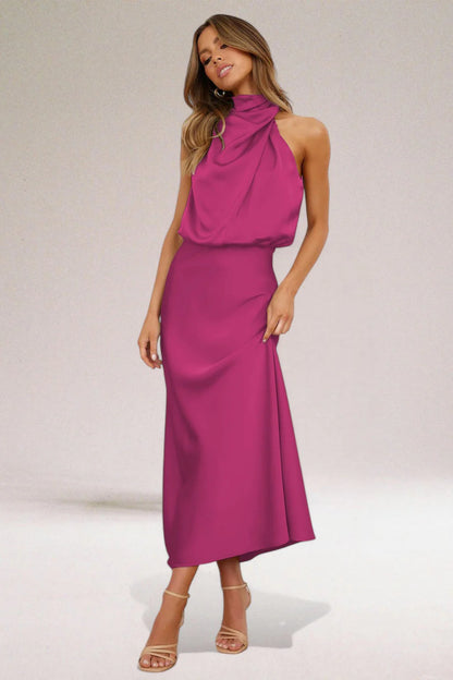 Women’s Sleeveless Midi Dress with High Neck