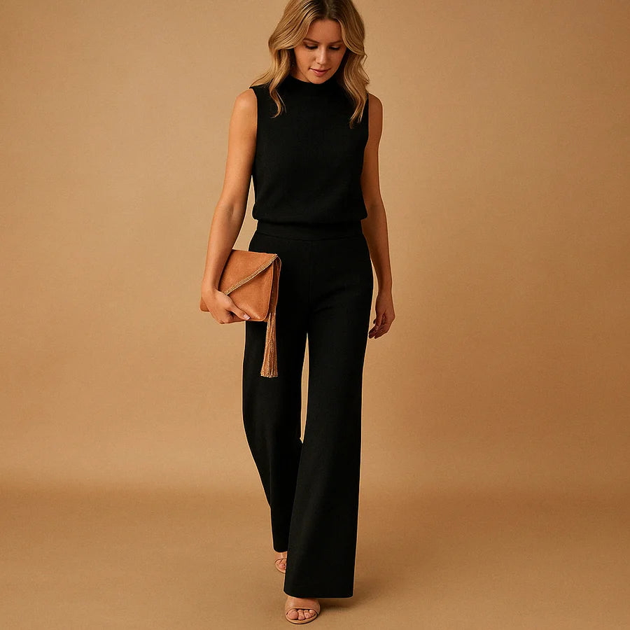 Women’s Sleeveless Wide Leg Jumpsuit with Round Neck