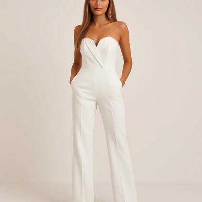 Women’s Strapless Jumpsuit with Sweetheart Neck and Side Pockets