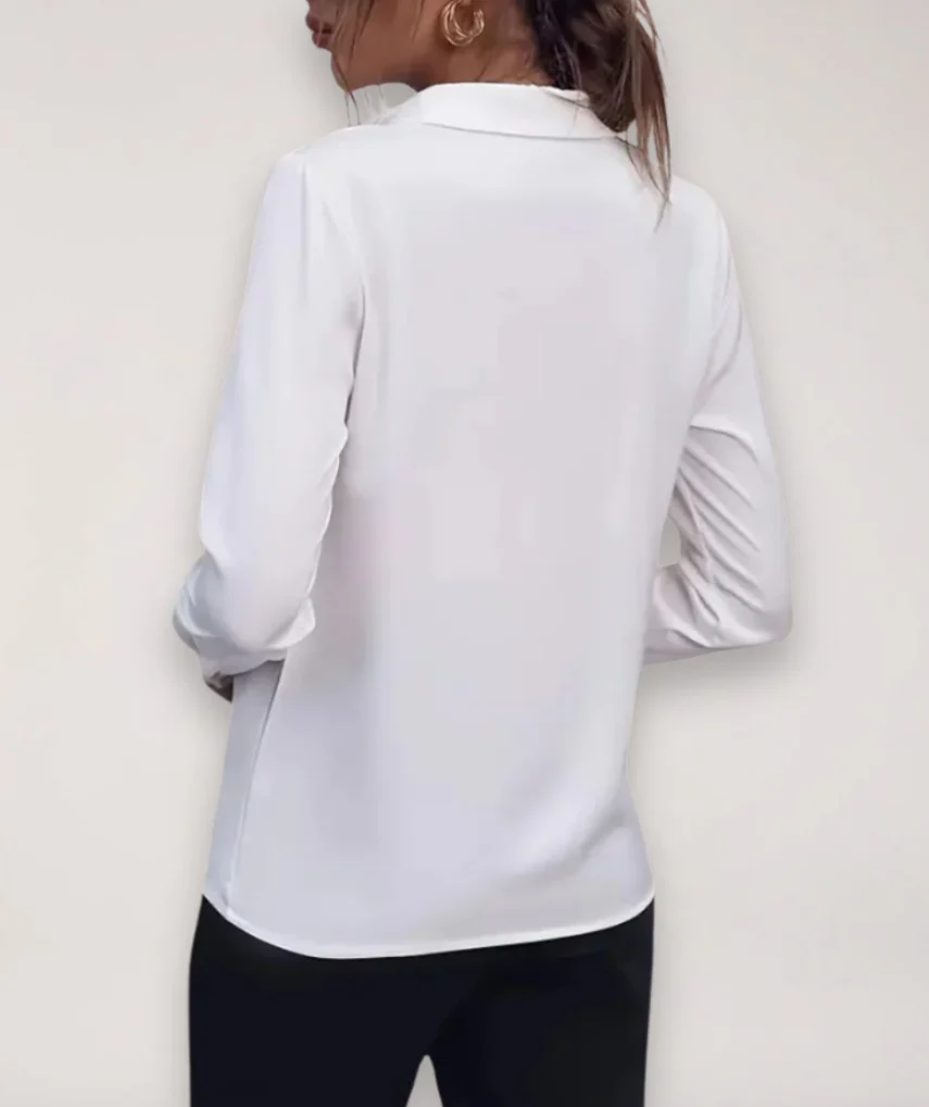 Women’s Turn-Down Collar Blouse with Long Sleeves and Button Placket