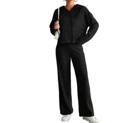 Women’s Two-Piece Set with Drawstring Hood Top and Full-Length Pants