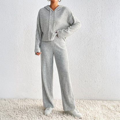 Women’s Two-Piece Set with Drawstring Hood Top and Full-Length Pants