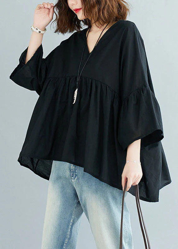 Women’s V-Neck Tunic Top with Ruffle Hem and 3/4 Sleeves