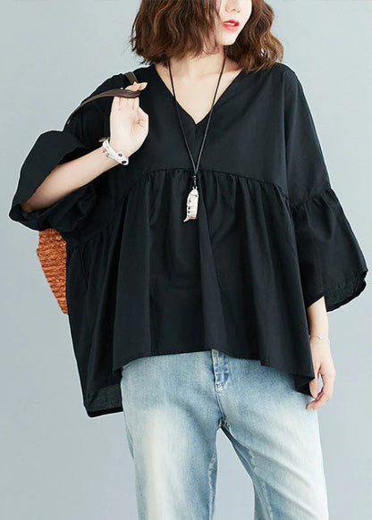 Women’s V-Neck Tunic Top with Ruffle Hem and 3/4 Sleeves