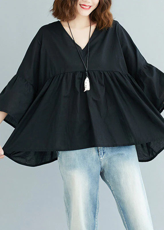 Women’s V-Neck Tunic Top with Ruffle Hem and 3/4 Sleeves