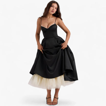 Women’s A-Line Midi Dress with Spaghetti Straps and Sweetheart Neckline