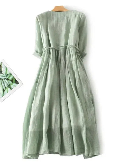 Women’s A-Line Midi Dress with Tie Waist and Ruffle Trim