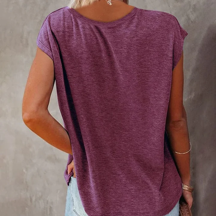 Women’s Cap Sleeve Blouse with V-Neck and Straight Hem