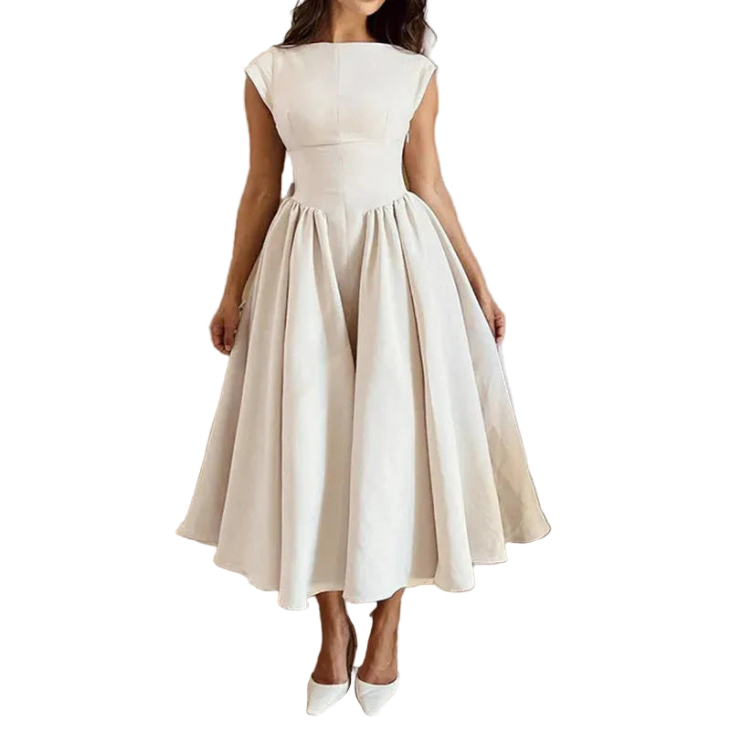 Women’s Cap Sleeve Midi Dress with Full Skirt