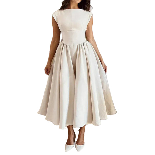 Women’s Cap Sleeve Midi Dress with Full Skirt