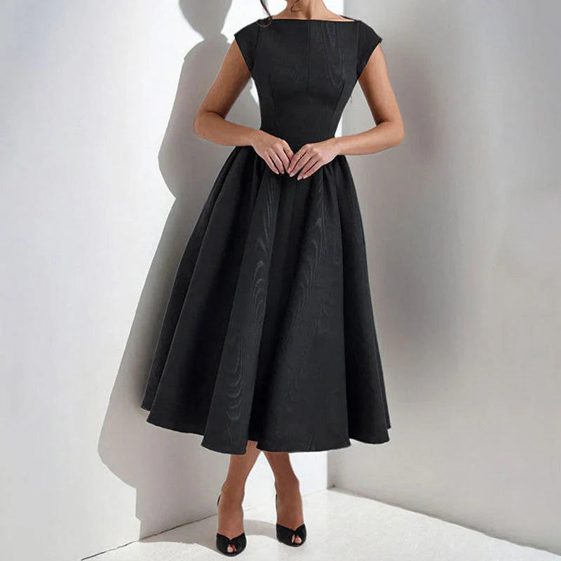 Women’s Cap Sleeve Midi Dress with Full Skirt