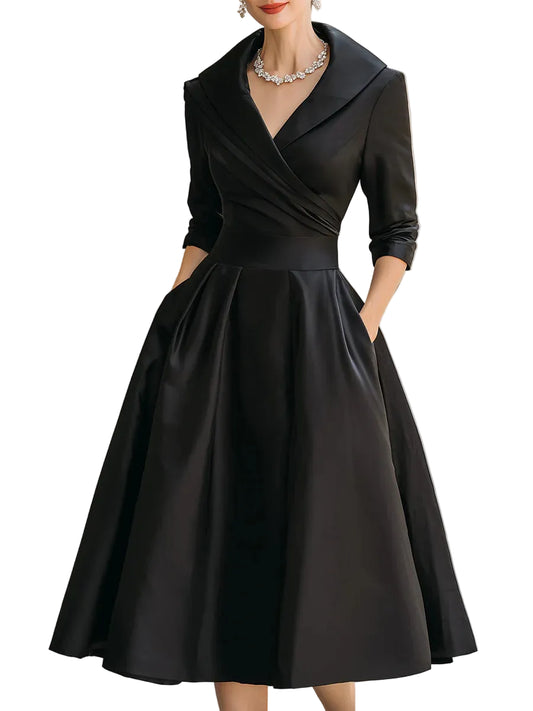 Women’s Collared Wrap Midi Dress with 3/4 Sleeves
