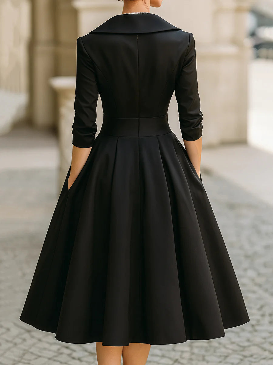 Women’s Collared Wrap Midi Dress with 3/4 Sleeves