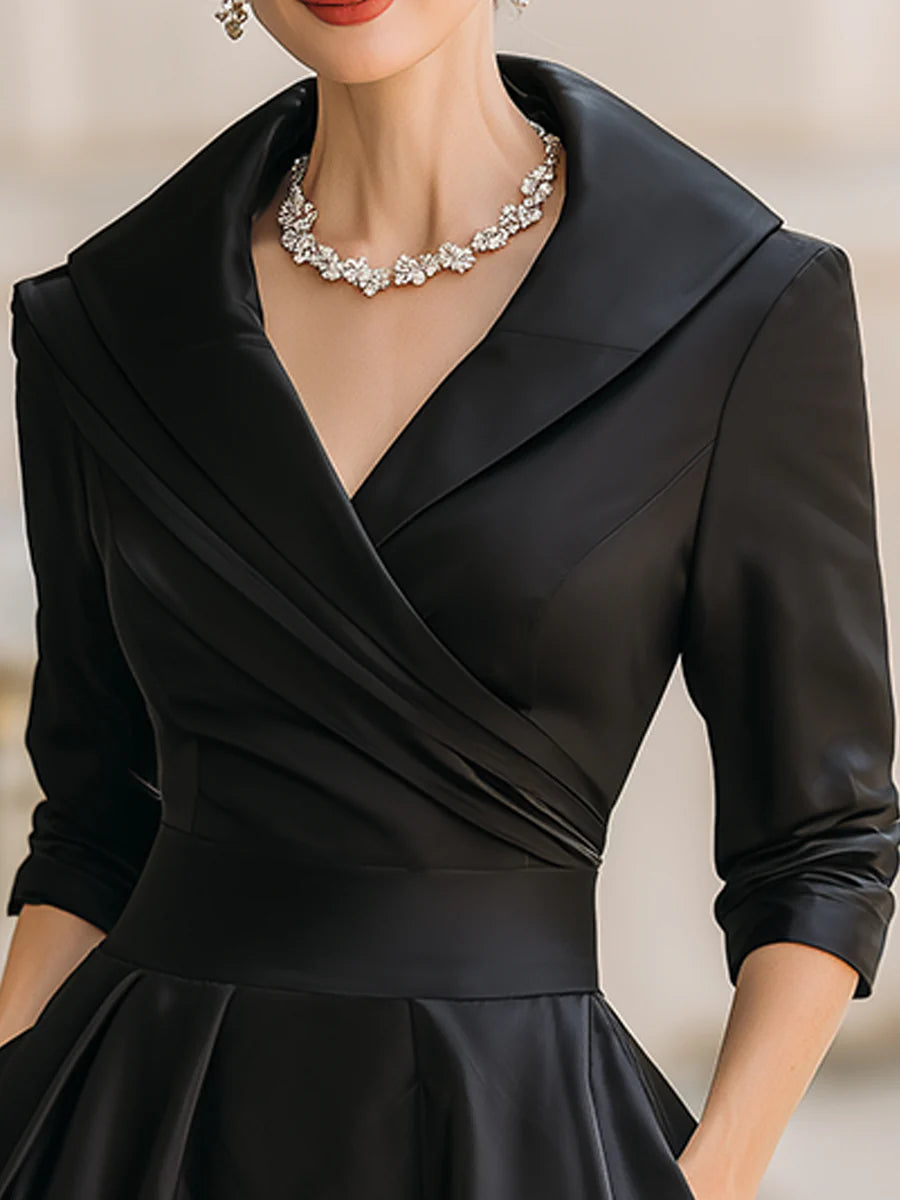 Women’s Collared Wrap Midi Dress with 3/4 Sleeves