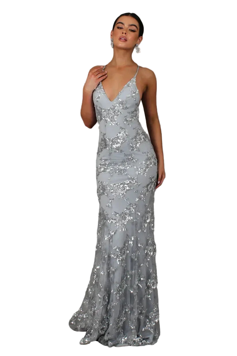 Women’s Floor Length Sequin Dress with Spaghetti Straps