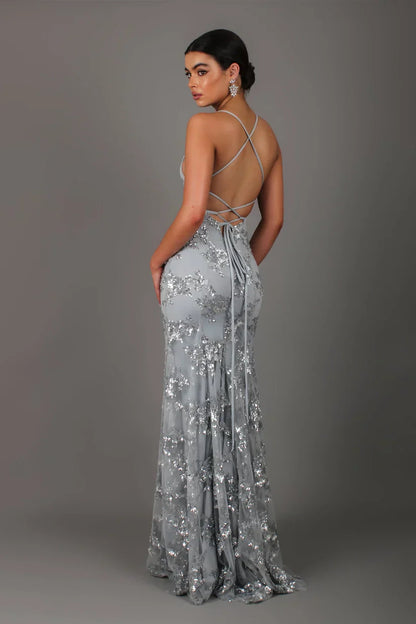 Women’s Floor Length Sequin Dress with Spaghetti Straps