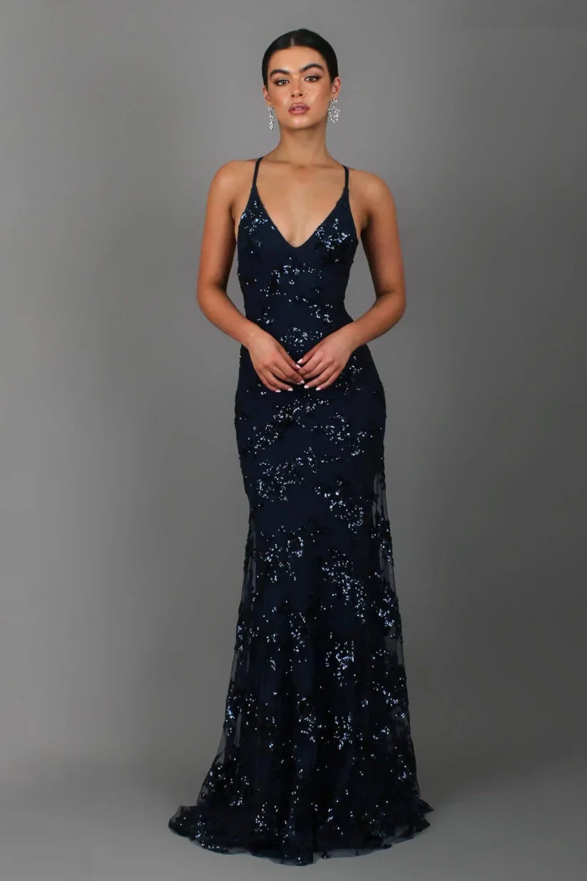 Women’s Floor Length Sequin Dress with Spaghetti Straps