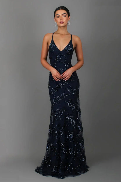 Women’s Floor Length Sequin Dress with Spaghetti Straps