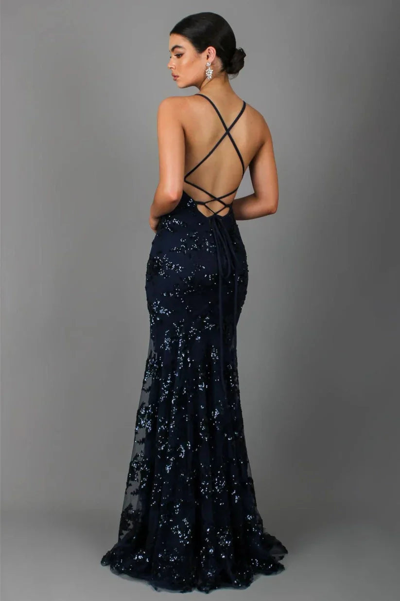 Women’s Floor Length Sequin Dress with Spaghetti Straps