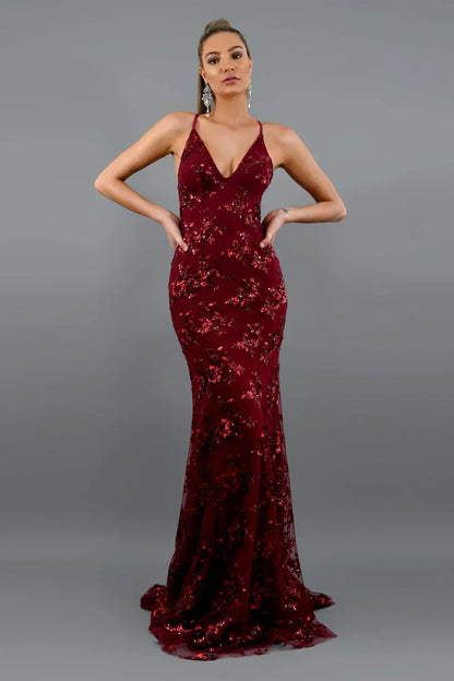 Women’s Floor Length Sequin Dress with Spaghetti Straps