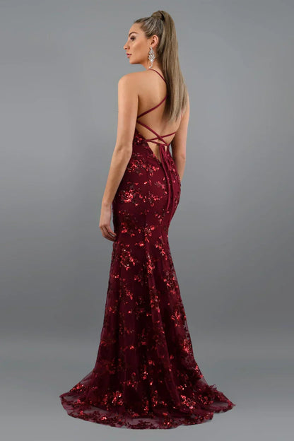 Women’s Floor Length Sequin Dress with Spaghetti Straps