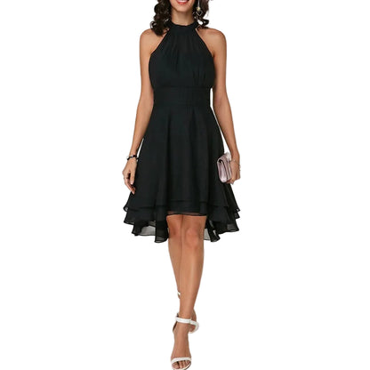 Women’s Halter Neck Mini Dress with Sleeveless Cut and High-Low Hem
