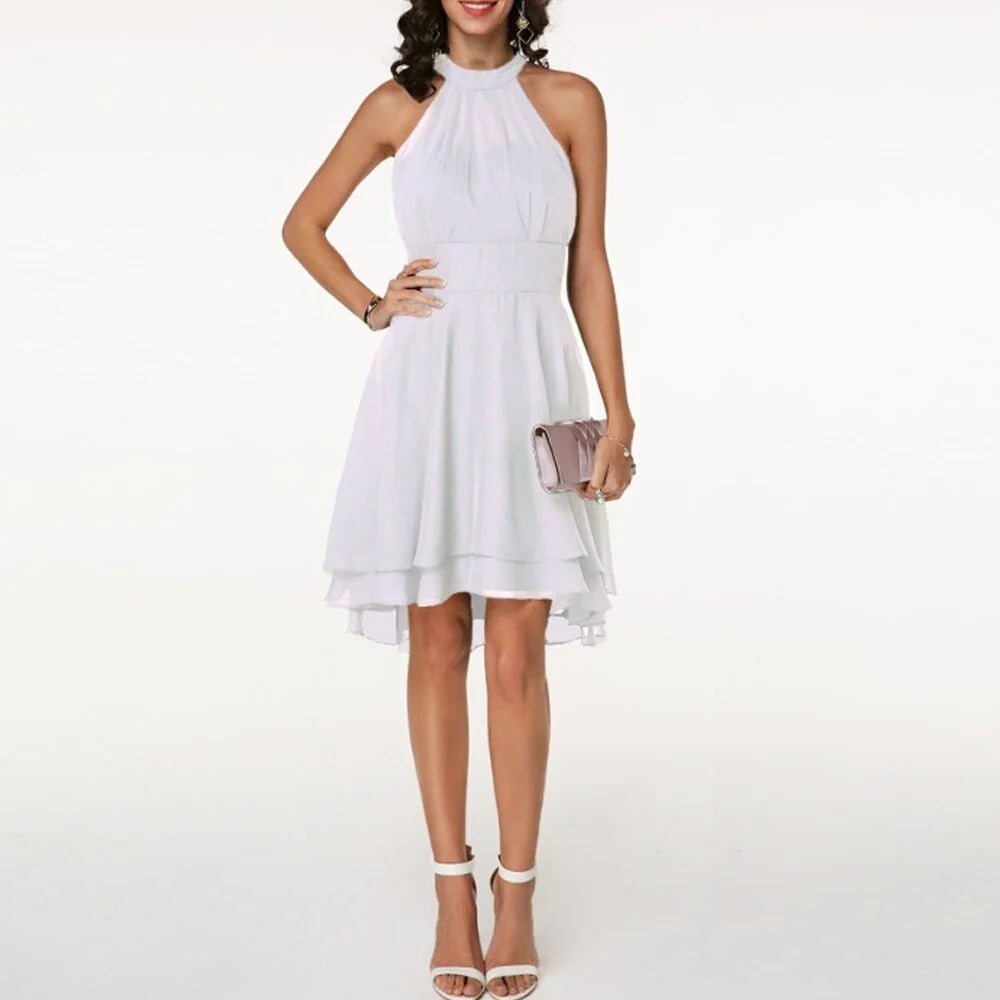 Women’s Halter Neck Mini Dress with Sleeveless Cut and High-Low Hem