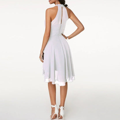 Women’s Halter Neck Mini Dress with Sleeveless Cut and High-Low Hem