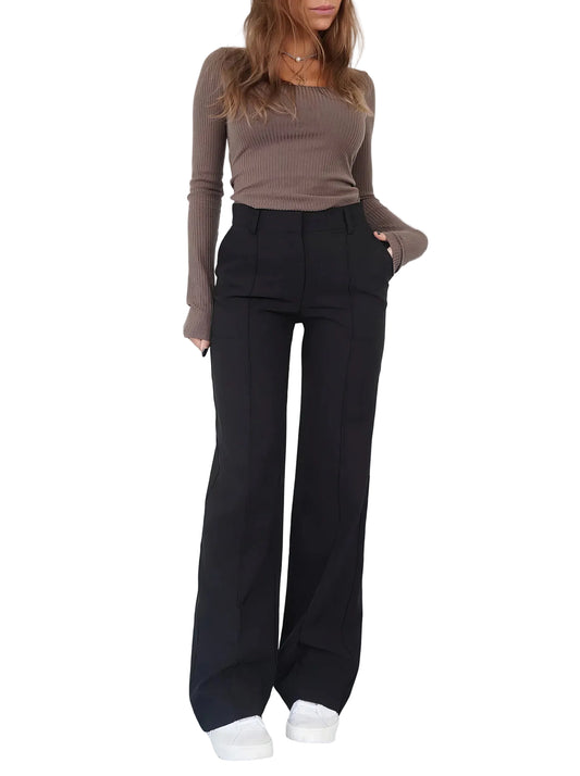 Women’s High-Waist Wide Leg Pants with Front Seam Detail