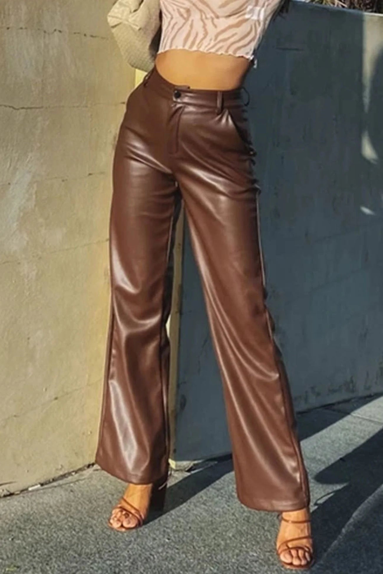 Women’s High-Waist Wide Leg Pants with Zip Closure