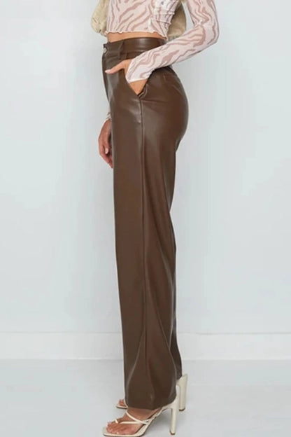 Women’s High-Waist Wide Leg Pants with Zip Closure