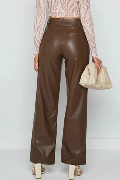Women’s High-Waist Wide Leg Pants with Zip Closure