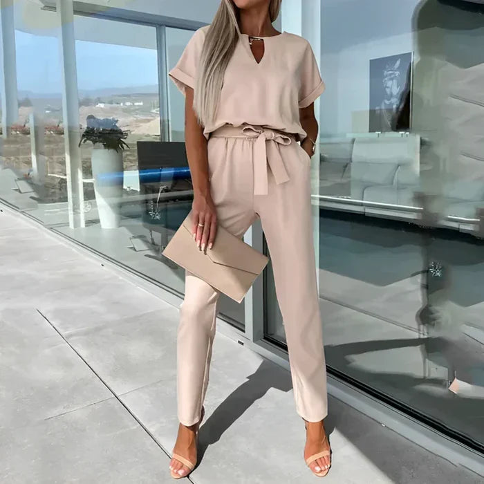 Women’s Keyhole Neck Top and Tie Waist Pants Set