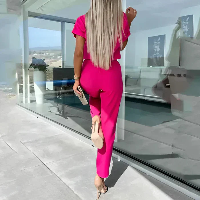 Women’s Keyhole Neck Top and Tie Waist Pants Set