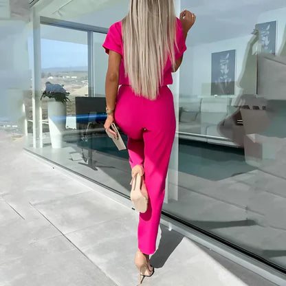 Women’s Keyhole Neck Top and Tie Waist Pants Set