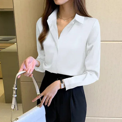 Women’s Long Sleeve Blouse with Collar and Hidden Button Front