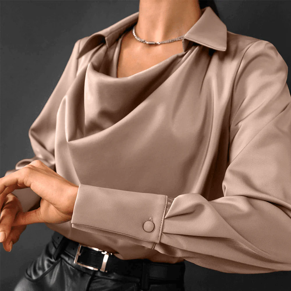 Women’s Long Sleeve Blouse with Cowl Neck and Collar Detail