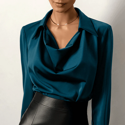 Women’s Long Sleeve Blouse with Cowl Neck and Collar Detail