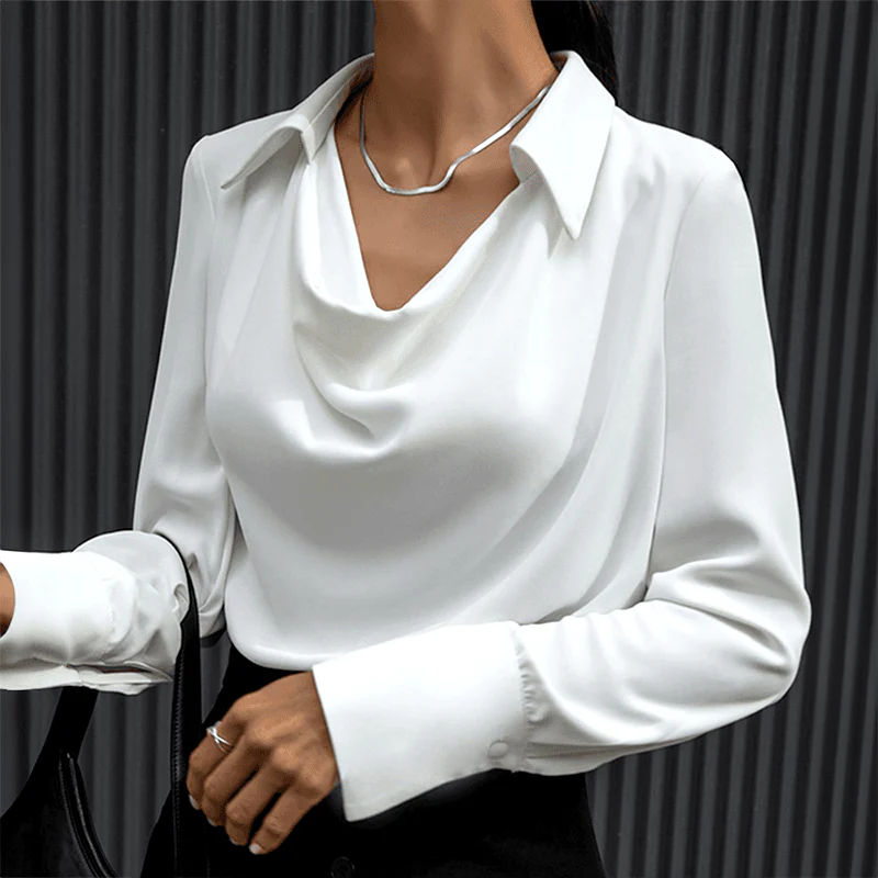 Women’s Long Sleeve Blouse with Cowl Neck and Collar Detail