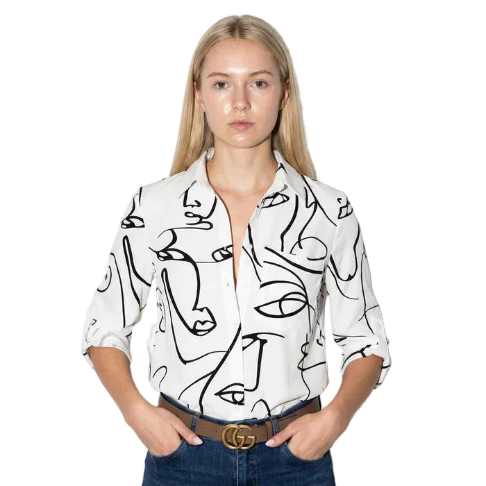 Women’s Long Sleeve Blouse with Abstract Line Print
